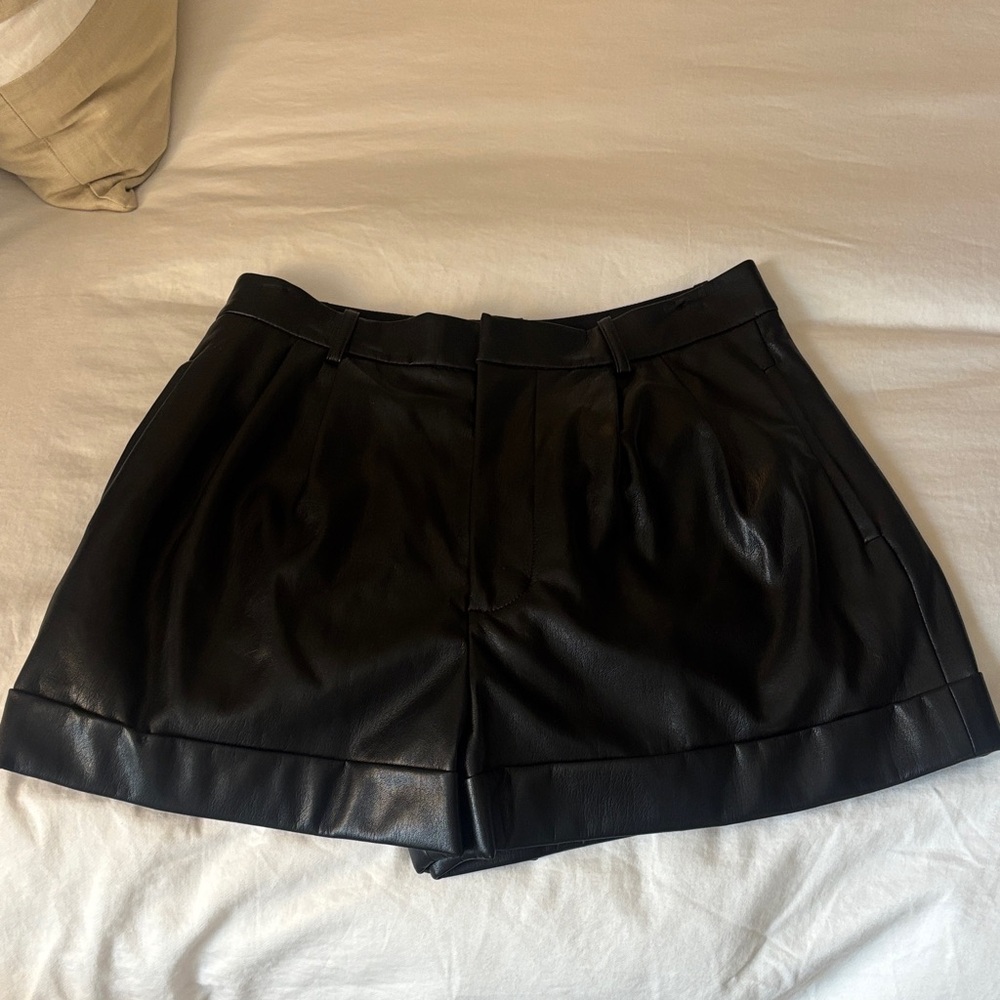 Alice + Olivia Black High Waist FAUX Leather Shorts